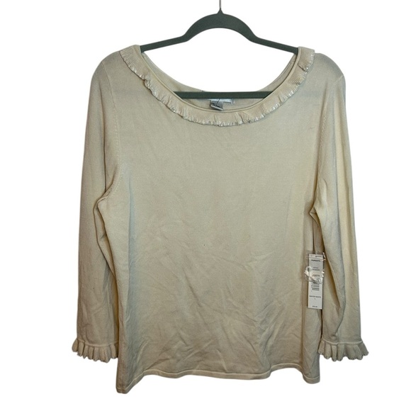 Nwt Pursuits Ltd. cream Silk Ruffle Beaded Sweater - Picture 1 of 7